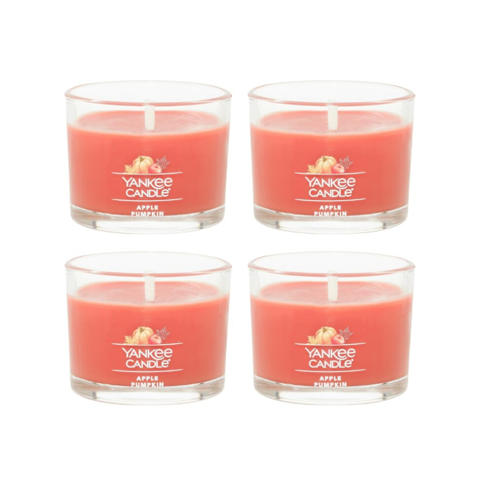 Yankee Candle Signature Votive Mini Candle Jar  Apple Pumpkin Scent  Natural Soy Wax Blend Candle with Natural Fiber Wick  1.3 OZ Glass Jar (Pack of 4