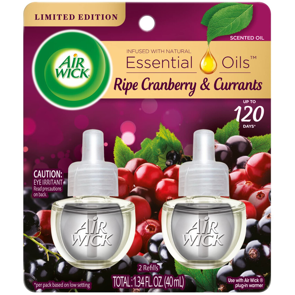 Air Wick Plug in Scented Oil Refill  2 ct  Ripe Cranberry and Currants  Air Freshener  Essential Oils  Fall Scent  Fall Decor