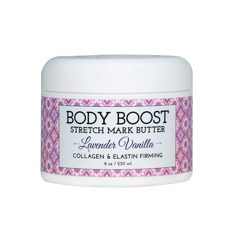 Body Boost Lavender Vanilla Stretch Mark Butter 8 oz.- Helps Treat Stretch Marks and Scars- Pregnancy and Nursing Safe- with Shea Butter