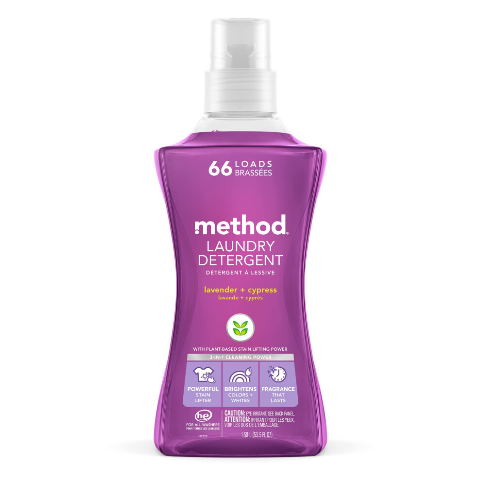 Method Liquid Laundry Detergent  Lavender + Cypress  66 Loads Per Bottle  Biodegradable Formula  Plant-Based Stain Remover  53.5 Fl Oz (Pack of 1)