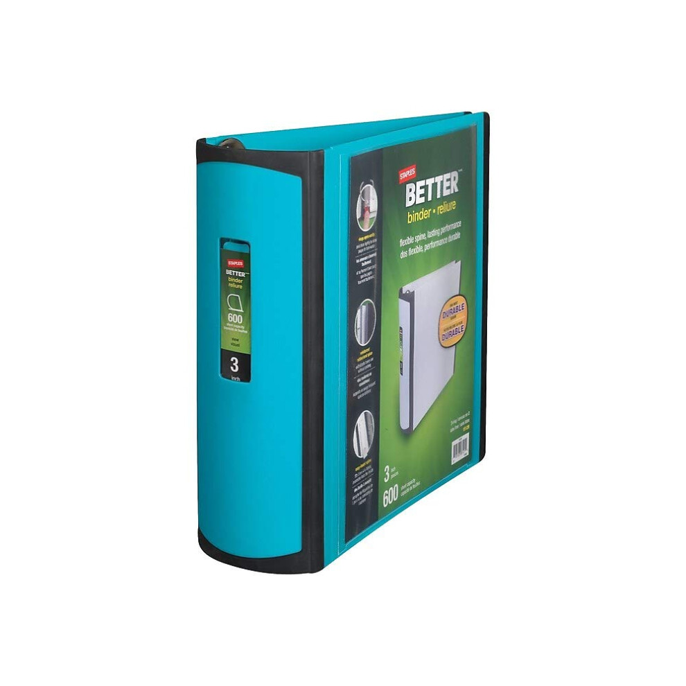 STAPLES 3 Inch BetterView Binder with D-Rings (Teal)