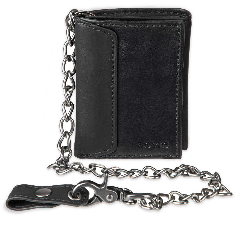 Levi's Men's Trifold Wallet - Sleek and Slim Includes ID Window and Credit Card Holder Black with Chain