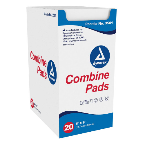 Dynarex Compresses, Stériles, 5 x 9 pouces, 20 unités
