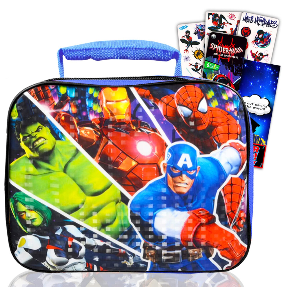 Marvel Avengers Lunch Bag Set For Boys  Kids - Bundle with Avengers School Lunch Box With Spiderman Stickers And More (Avengers School Supplies)