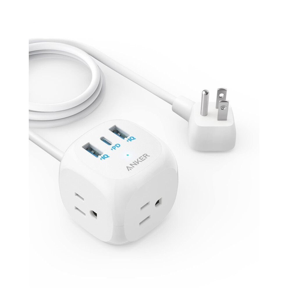 Anker 20W USB C Power Strip  321 Power Strip with 3 Outlets and USB C Charging for iPhone 15/15 Plus/15 Pro/15 Pro Max  5 ft Extension Cord  Power Del