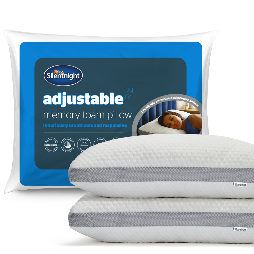 (2 Pack) Silentnight Adjustable Memory Foam Pillow Breathable Responsive Bed Pillow