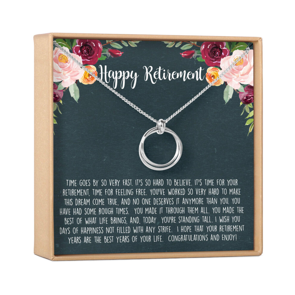 Retirement Necklace - Heartfelt Card & Jewelry Gift from Colleagues/Coworkers (2 Linked Circles Silver)