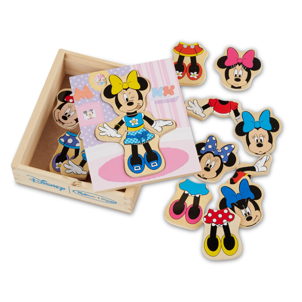 Melissa & Doug Disney Minnie Mouse Mix and Match Dress-Up Wooden Play Set (18 pcs) - Minnie Mouse Toys For Disney Fans  Fashion Puzzle Travel Toys For