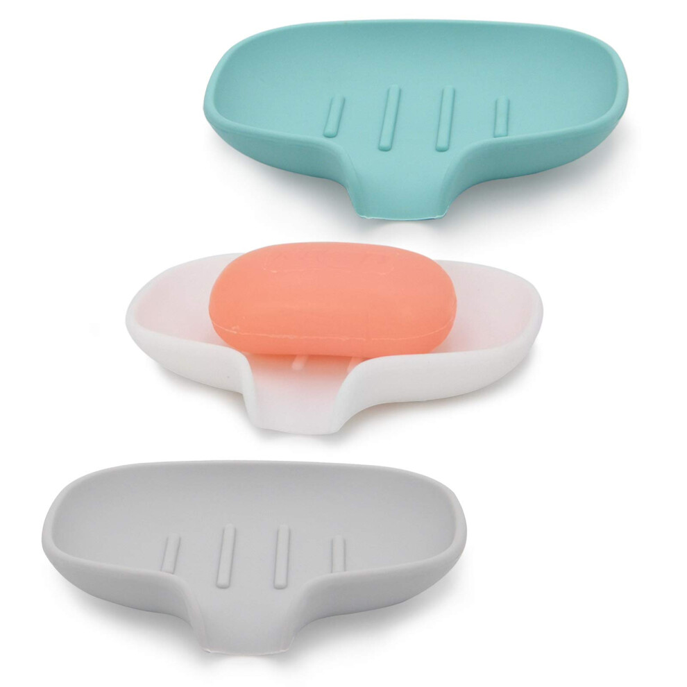3 Pack Silicone Soap Dish with Drain  Bar Soap Holder for Shower/Bathroom  Self Draining Waterfall Soap Tray/Saver for Kitchen  Keep Soap Dry  Easy to-image-OPC-PFST9FW-NEW
