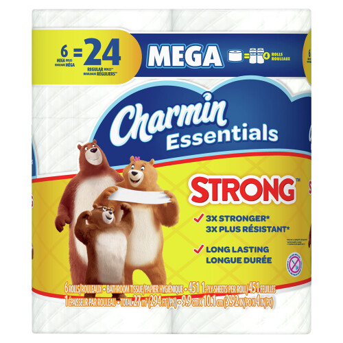 Charmin Essentials Sterk Toiletpapier 6 Mega Rollen, 451 vellen per rol