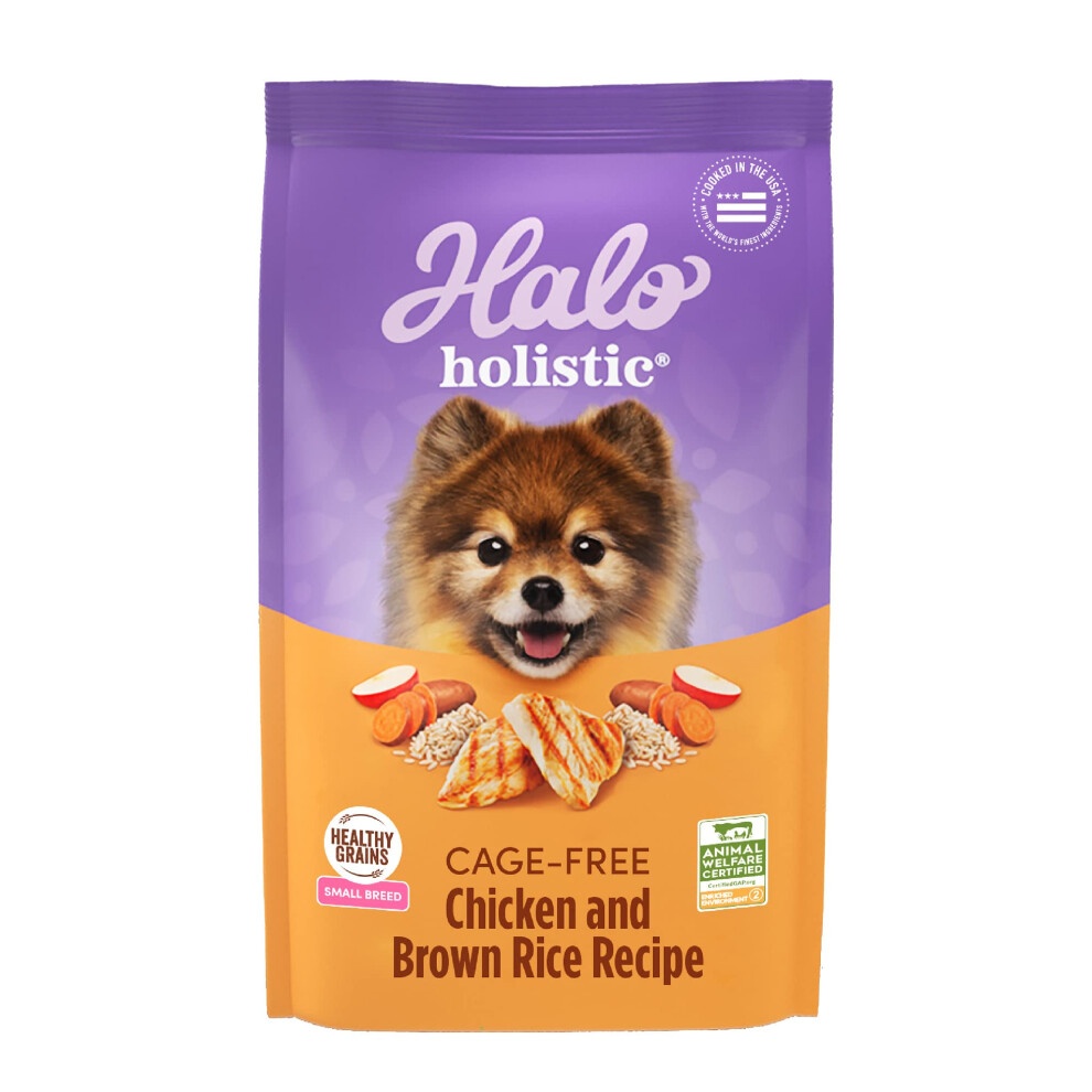 Halo Holistic Dog Food  Complete Digestive Health Cage-Free Chicken and Brown Rice Recipe  Dry Dog Food Bag  Small Breed Formula  10-lb Bag