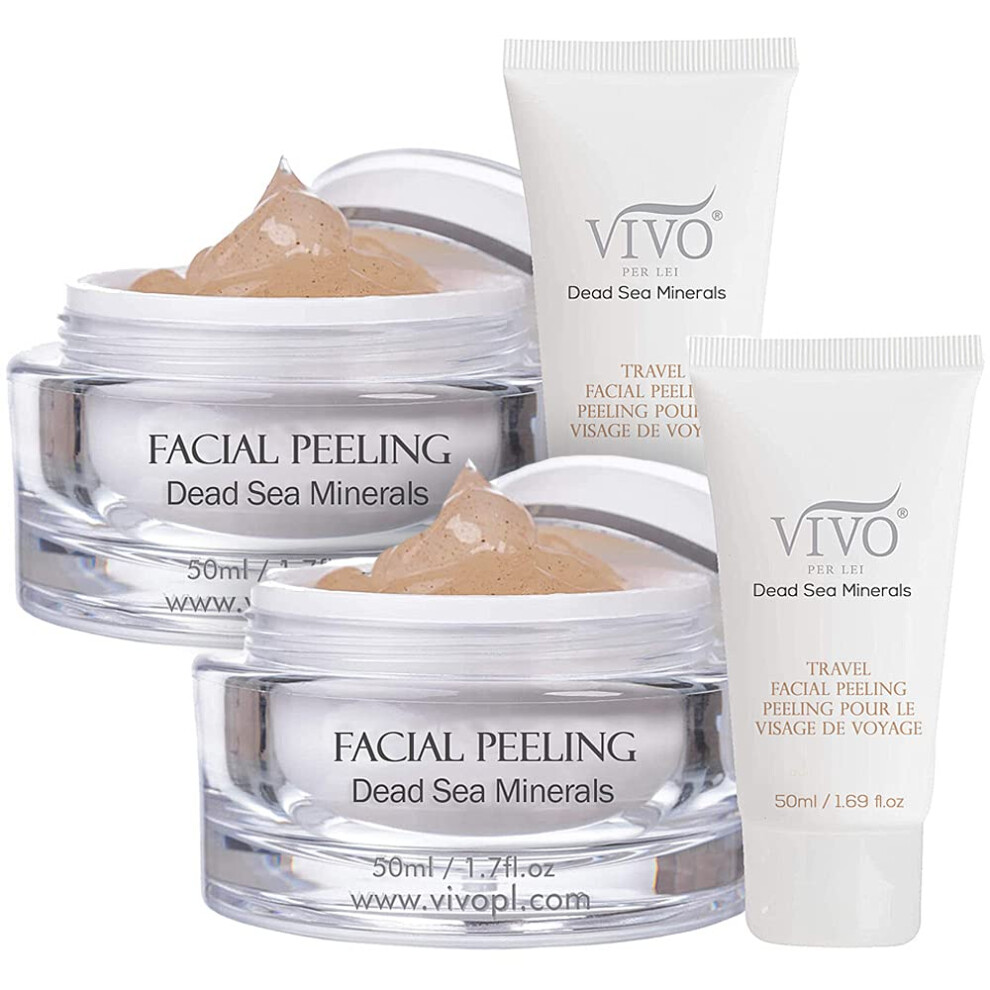 Vivo Per Lei Facial Peeling Gel - Face Peel Containing Dead Sea Minerals and Nut Shell Powder - Exfoliating Gel And Blackhead Remover (Pack of 2) Incl