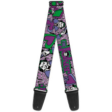 Buckle-Down Guitar Strap - Joker Face/Logo/Spades Black/White/Purple - 2"" Wide - 29-54"" Length