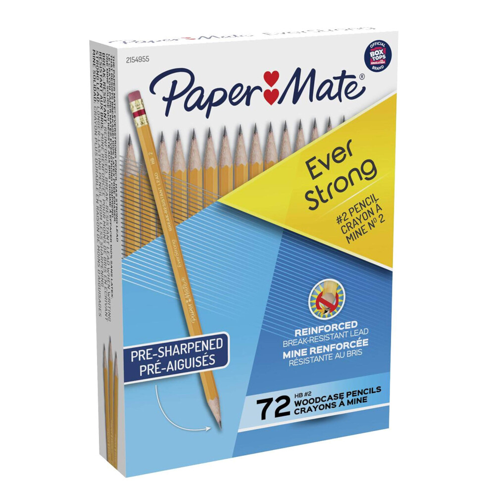 Paper Mate EverStrong #2 Pencils  Reinforced  Break-Resistant Lead When Writing  72 Count