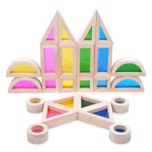 Grijs oranje houten bouwstenen set 24-delige houten blokken voor peuters Regenboog zintuiglijk speelgoed houten speelgoed voorschoolse houten stapels