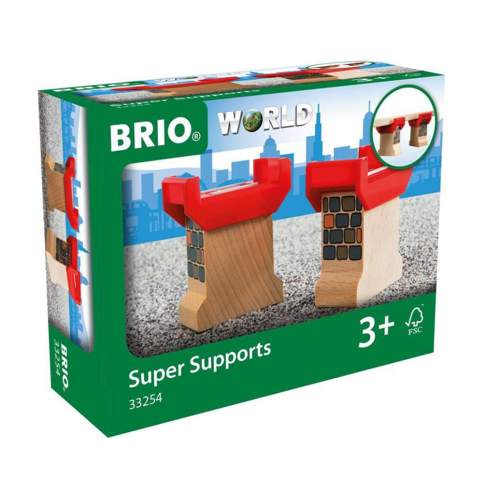 Brio World 33254 - Super Supports - 2 Piece Wooden Railway Set | Enhances Creativity | Compatible with All Brio Train Sets | Sustainability Certified