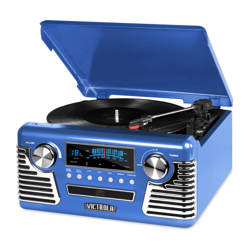 Victrola 50's Retro Bluetooth Record Player & Multimedia Center with Built-in Speakers - 3-Speed Turntable  CD Player  AM/FM Radio | Wireless Music St