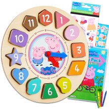 Peppa Pig Clock Puzzle Shape Sorting Game for Toddlers Kids ~ 5 Pc Learning Toy Bundle with Peppa Wooden Clock 3 Flash Card Packs and More (Peppa P