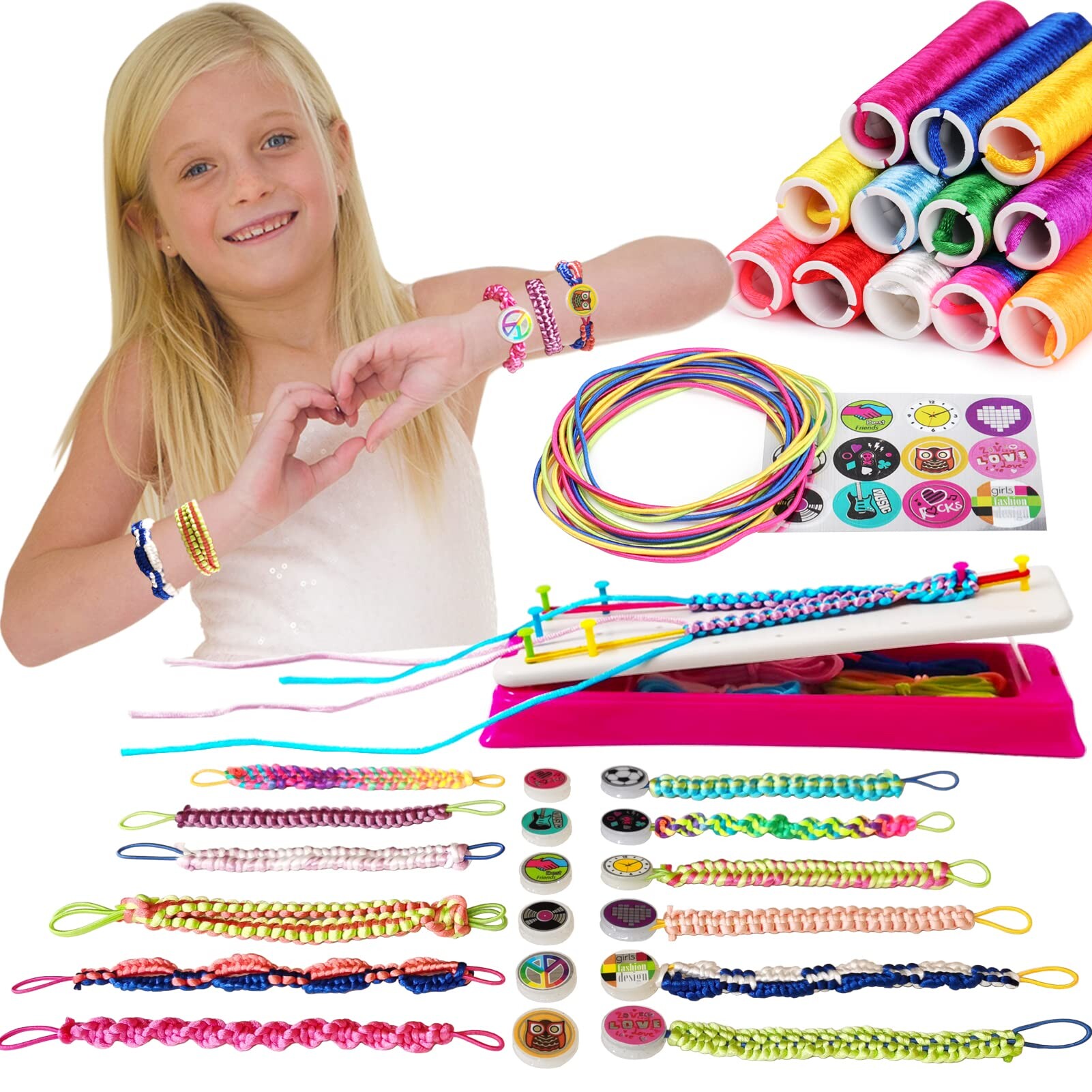 JOYVOVO Kit Para Hacer Pulseras De La Amistad – Con Telar, 30 Clavijas, 10 Cuerdas Y Cuentas, Manualidades Para Niñas De 8 A 12 Años, Regalo De Cumpleaños O Navidad