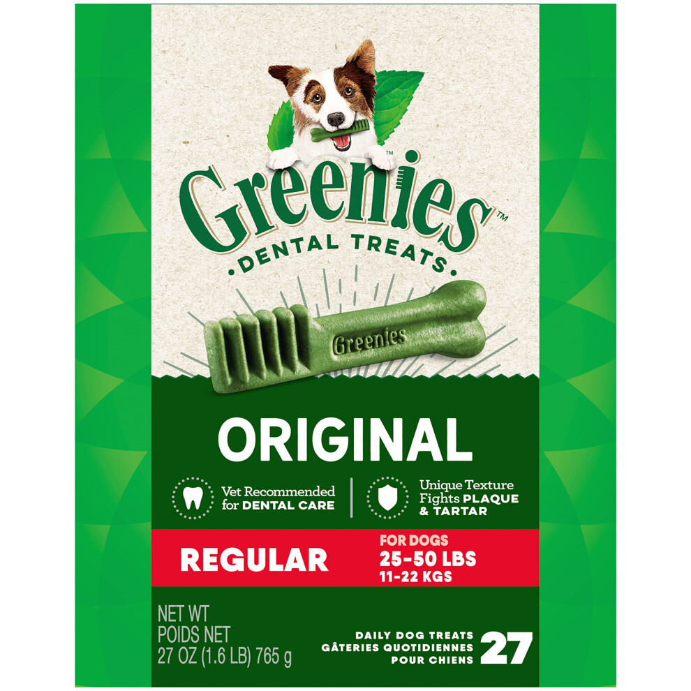 Greenies Original Regular Natural Dog Dental Care Chews Oral Health Dog Treats  27 oz. Pack (27 Treats)