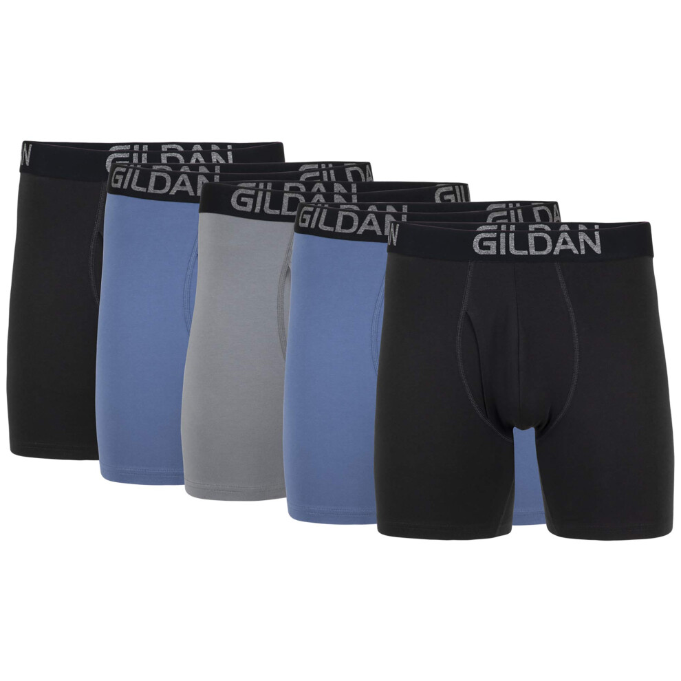 Gildan Men's Underwear Cotton Stretch Boxer Briefs  Multipack  Black Soot/Slate Blue/Grey Flannel (5-Pack)  Medium