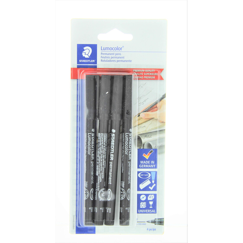 Staedtler Lumocolor Permanent Pen 318-9 Fine 0.6mm Line - Black (Pack of 4)