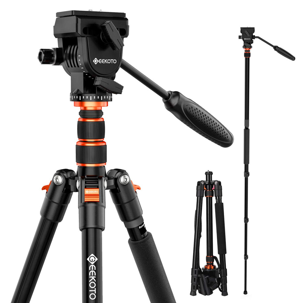 Geekoto Video Tripod Fluid Head Professional Camera Tripod For Dslr Monopod Aluminum 77"" For Video Camcorder Canon Nikon Sony With 1/4"" Screws Fluid 742186985435