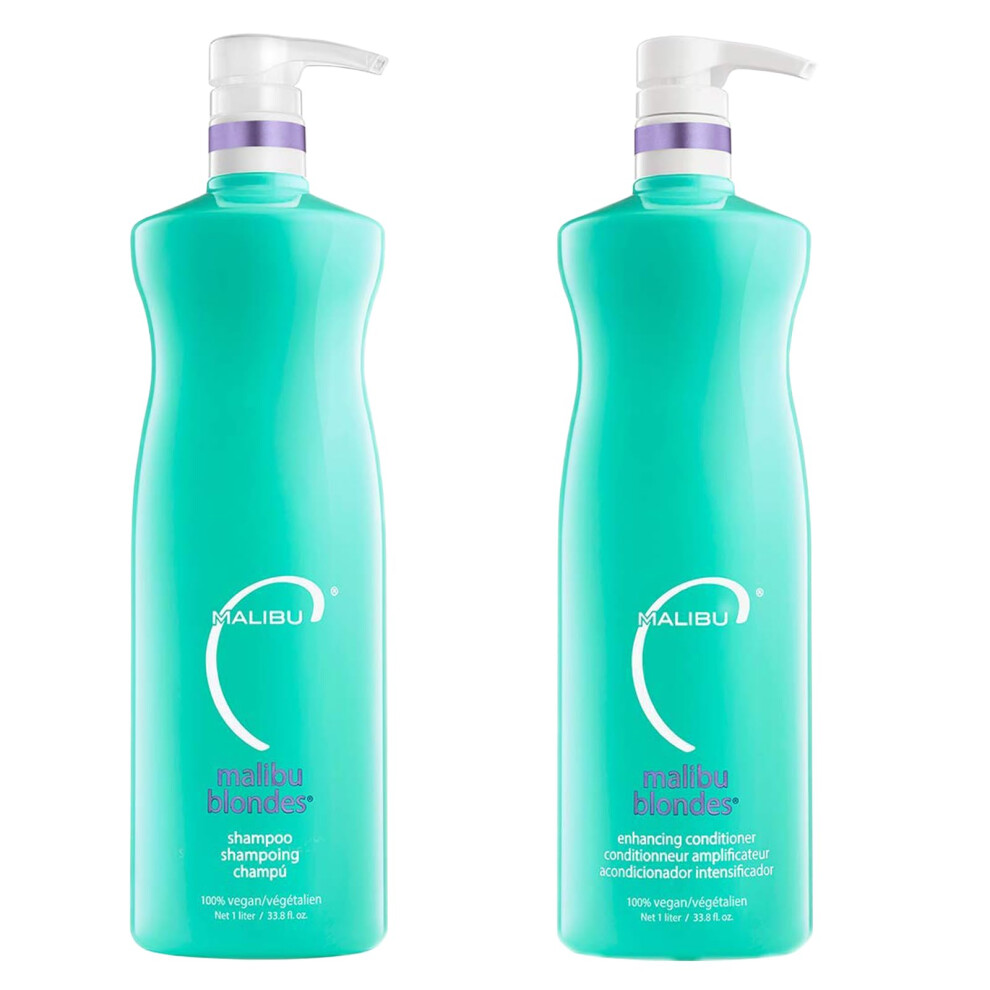 Malibu C Blondes Enhancing Shampoo & Conditioner Duo (33.8 oz) - Revitalizing Purple Shampoo & Conditioner for Hair Health + Brilliancy - Blondes Hair