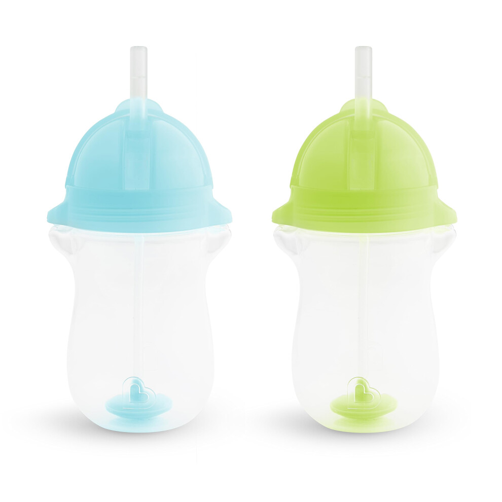 Munchkin Any Angle Weighted Toddler Straw Cup with Click Lock Lid  10 Ounce  2 Pack  Blue/Green