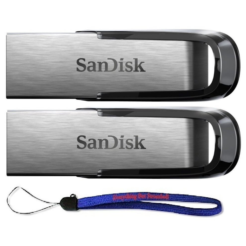 SanDisk Ultra Flair USB (2 Pack) 3.0 64GB Flash Drive High Performance up to 150MB/s - Bundle with (1) Everything But Stromboli Lanyard