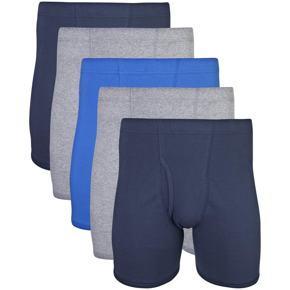 Gildan Men's Underwear Covered Waistband Boxer Briefs  Multipack  Mixed Royal (5-Pack)  Large