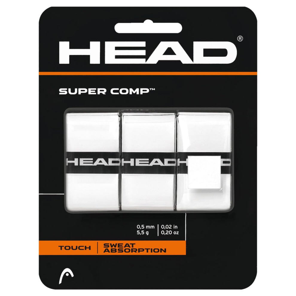 HEAD Super Comp Racquet Overgrip - Tennis Racket Grip Tape - 3-Pack  White