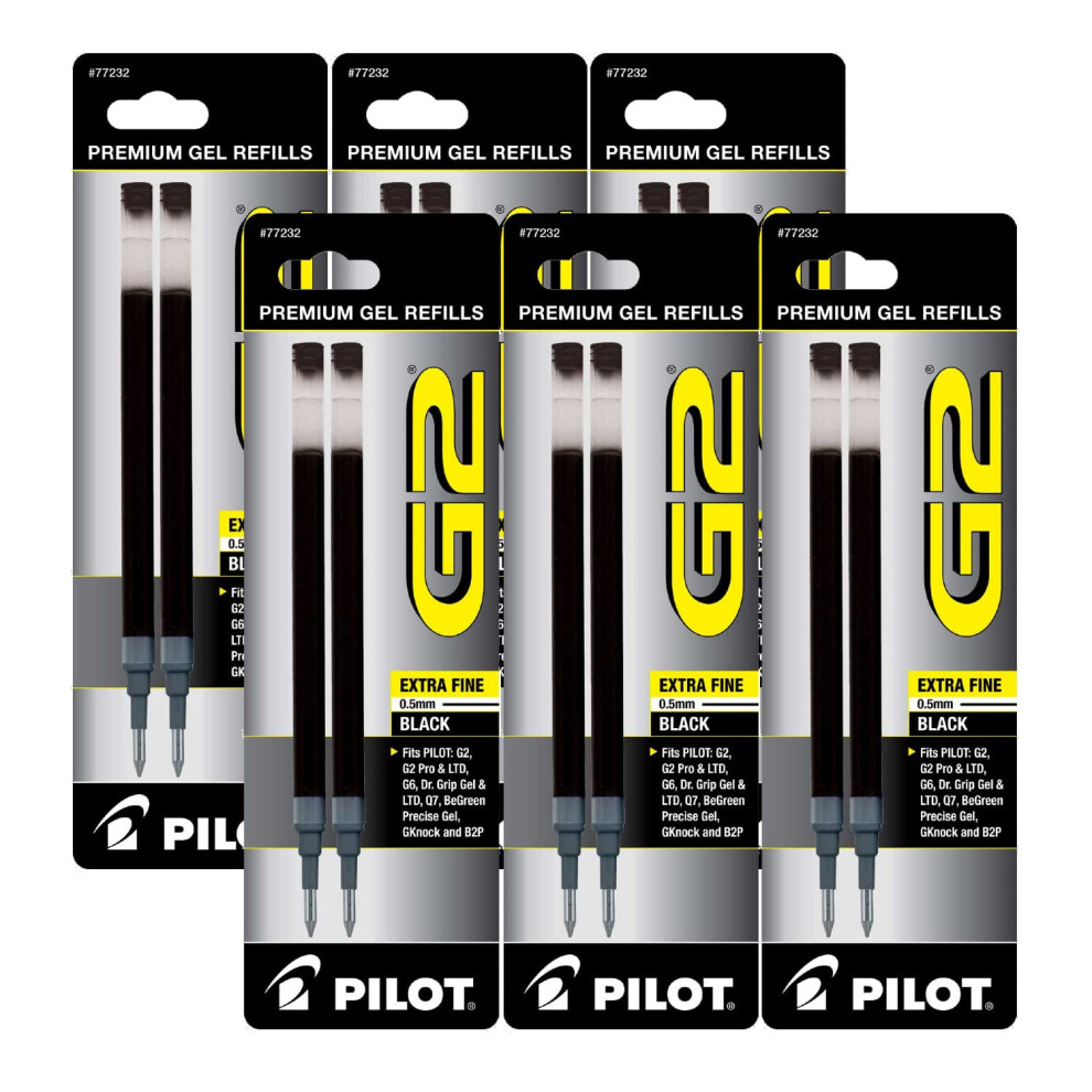 Pilot G2 Gel Ink Refill for Rolling Ball Pens  Extra Fine Point  Black Ink (PIL77232-6PACKS)