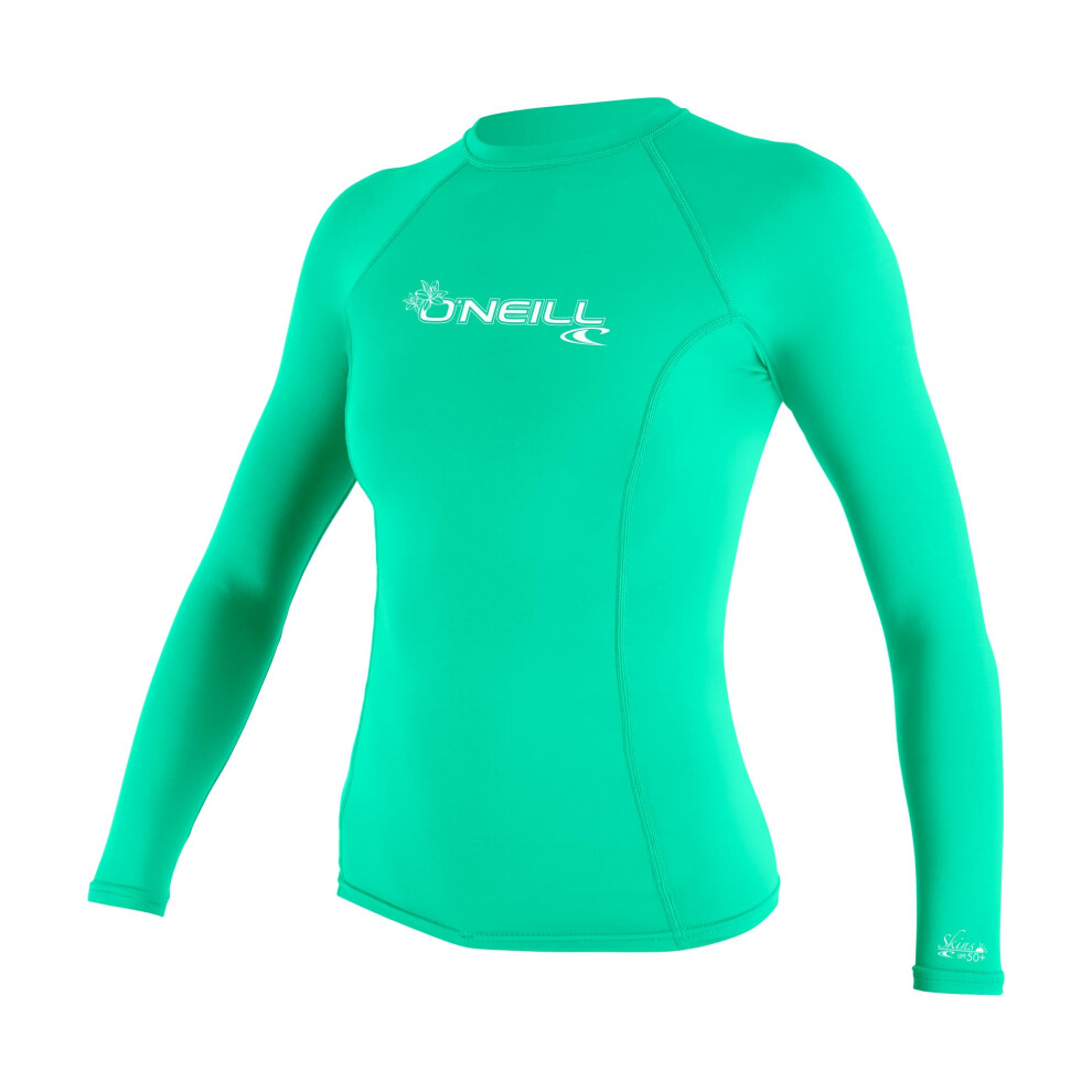 O'Neill Wetsuits UV Sun Protection Womens Basic Skins Long Sleeve Crew Sun Shirt Rash Guard  Seaglass  Large