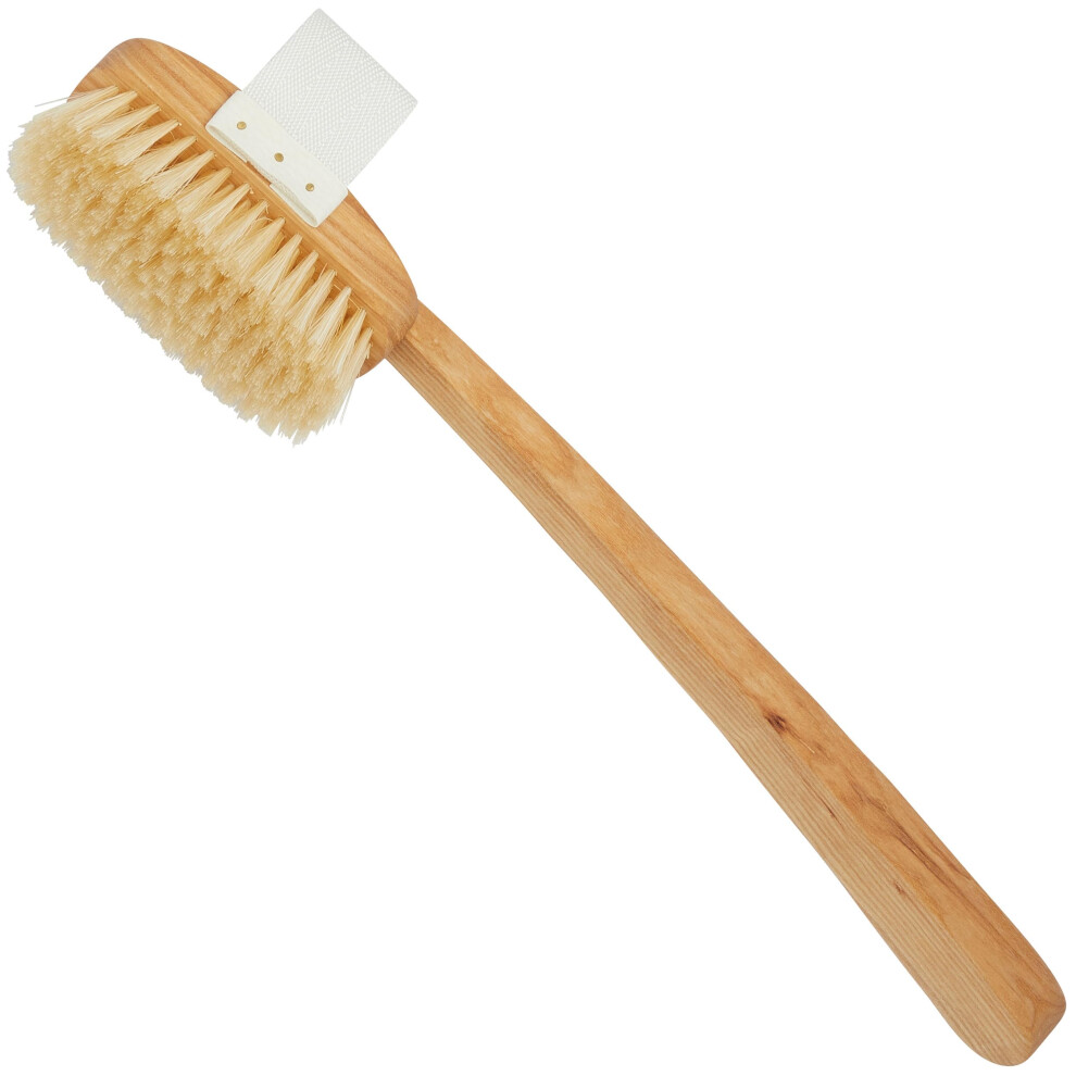 Kent FD3 Luxury Beechwood Body Scrubbing Exfoliating Bath/Shower Brush with 100% Pure White Bristle. Long Handle with Detachable Head  Wet/Dry Back an