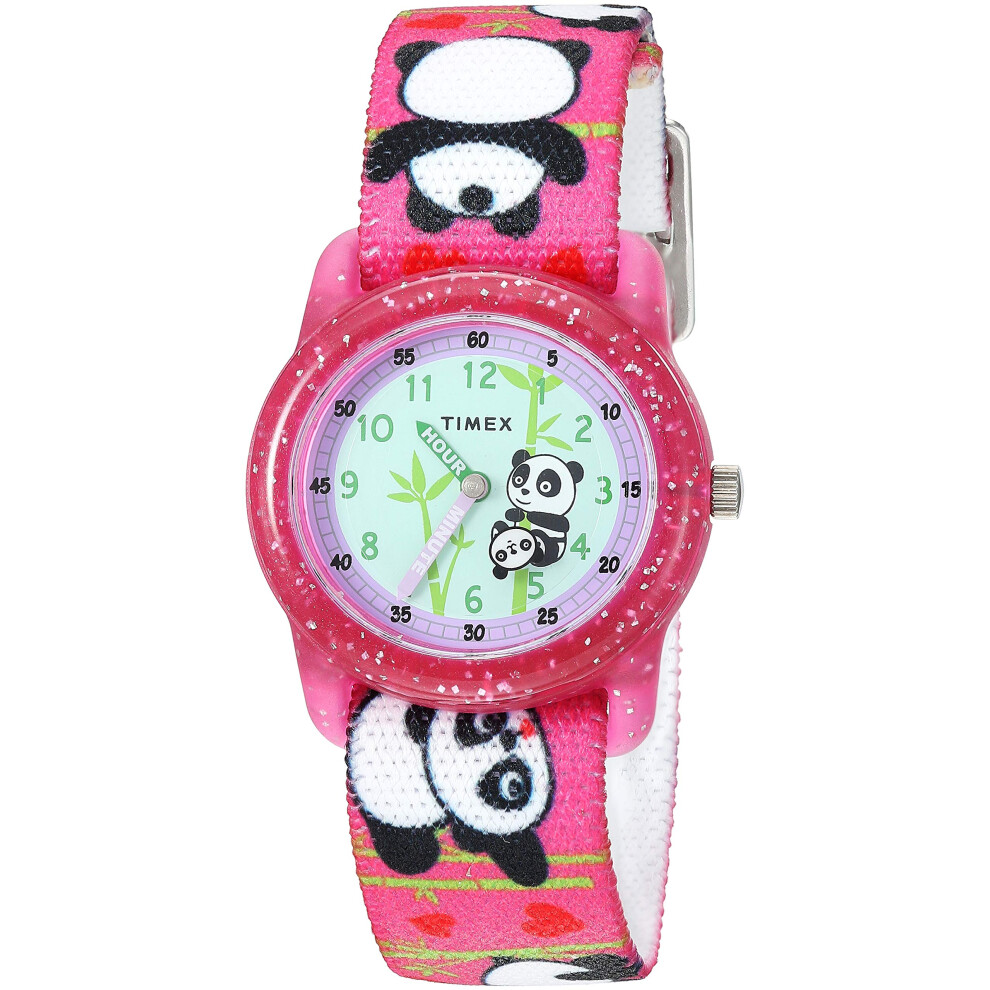 Timex Girls TW7C77100 Time Machines Pink/Pandas Elastic Fabric Strap Watch