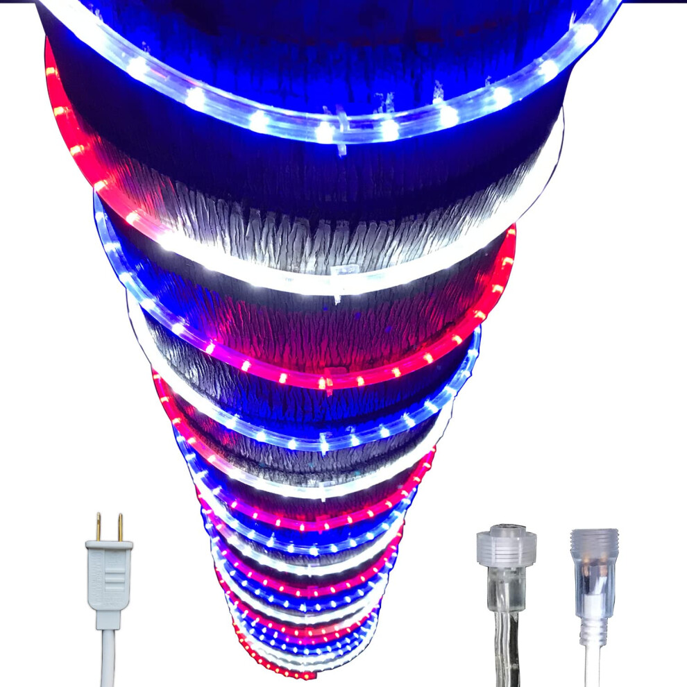 Russell Decor Patriotic Rope Lights Red White Blue for Independence Day 4th of July Memorial Day Veterans Day and Christmas Decoration (30 Feet)