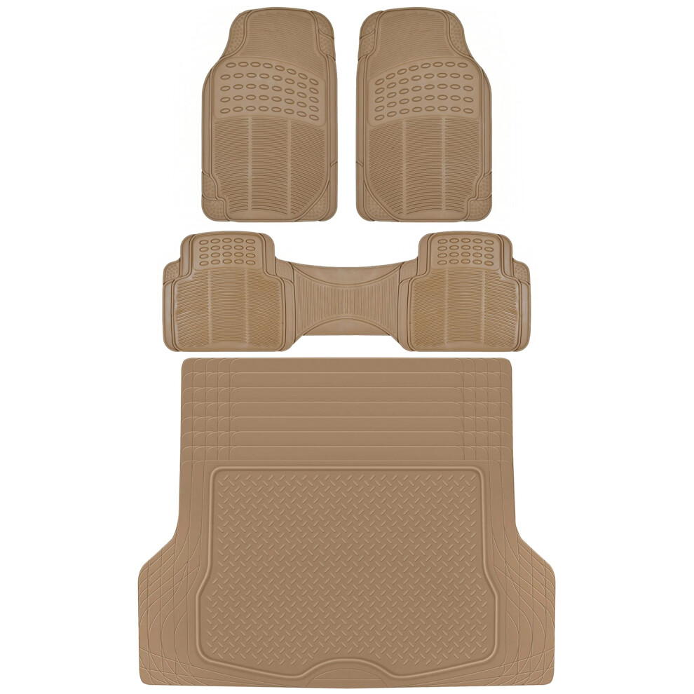 Bdk Proliner All Weather Rubber Auto Floor Mats And Trunk Cargo Liner - Front & Rear Heavy Duty Set Fit For Car Suv Van And Truck 4 Piece Beige 826942146725
