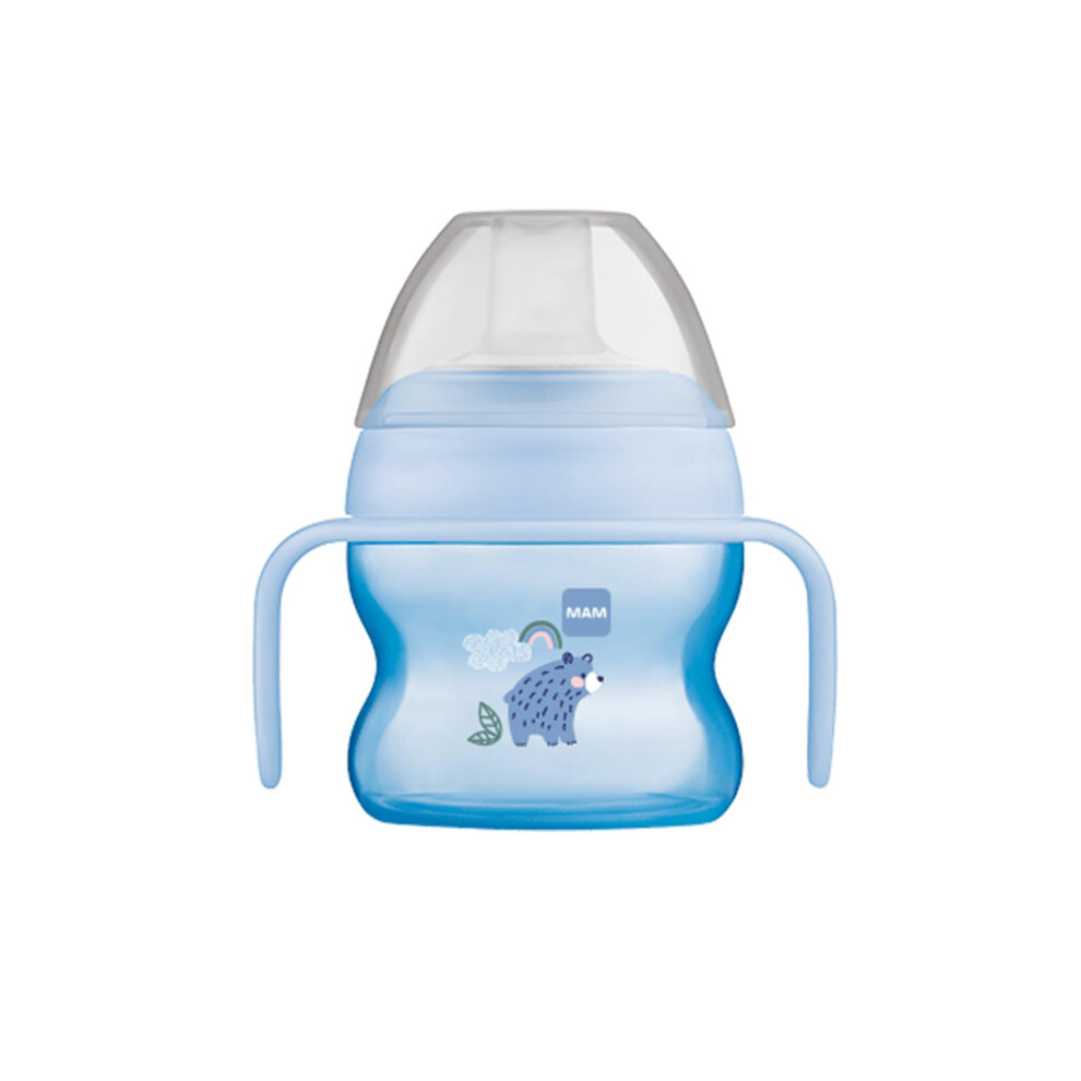 MAM Starter Cup (1 Count)  MAM Sippy Cup  Drinking Cup with Extra-Soft Spill-Free Spout and Non-Slip Handles  for Boys 4+ Months  Five Ounces  Blue