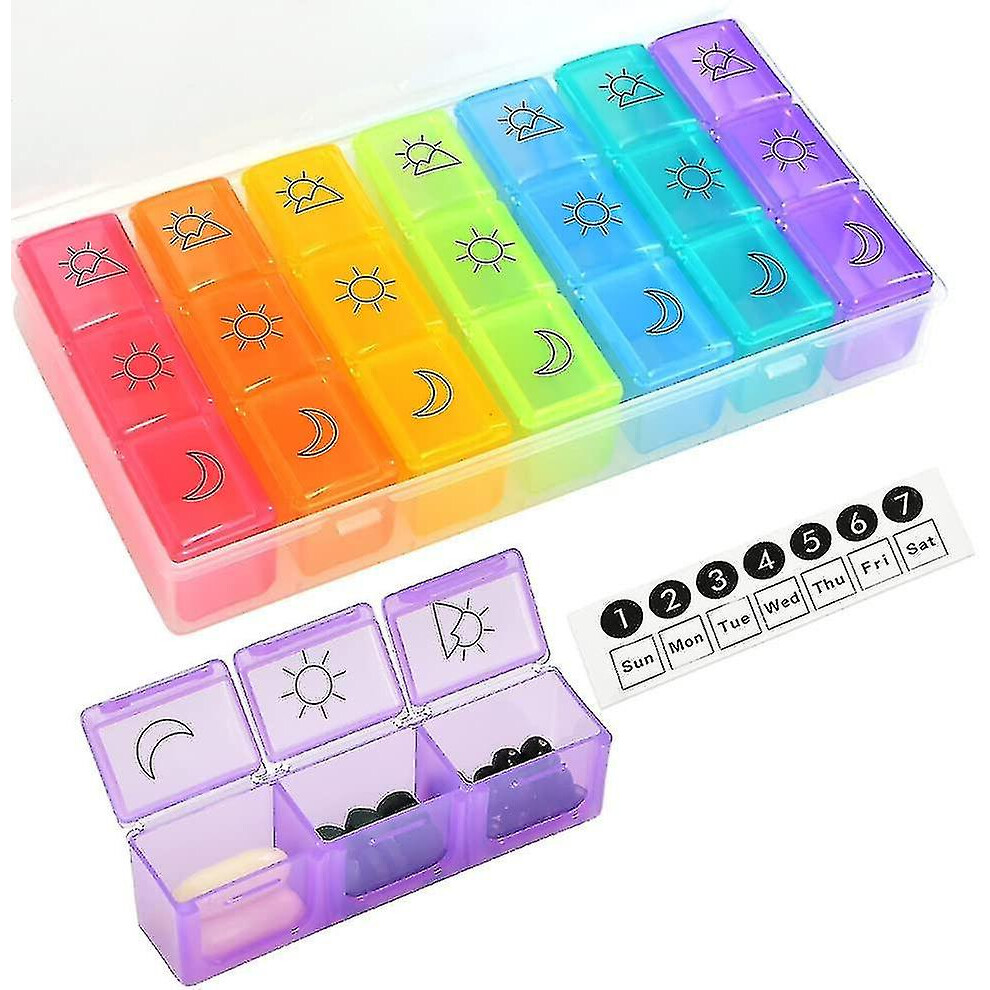 Rainbow Medicine Box With 21 Compartments, 7 Day Pill Box, Daily Pill Case Gift