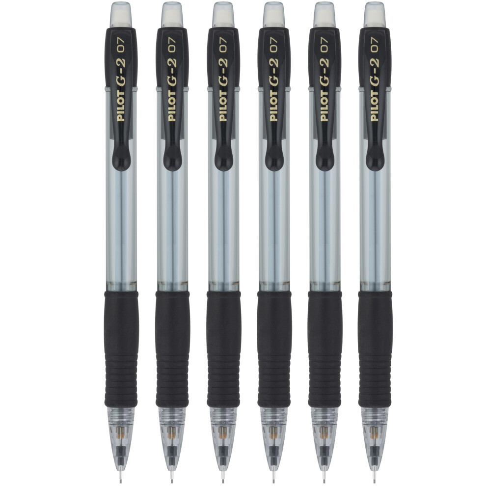 Pilot G2 Mechanical Pencils  0.7mm HB Lead  Black/Clear Barrels  6 Pack