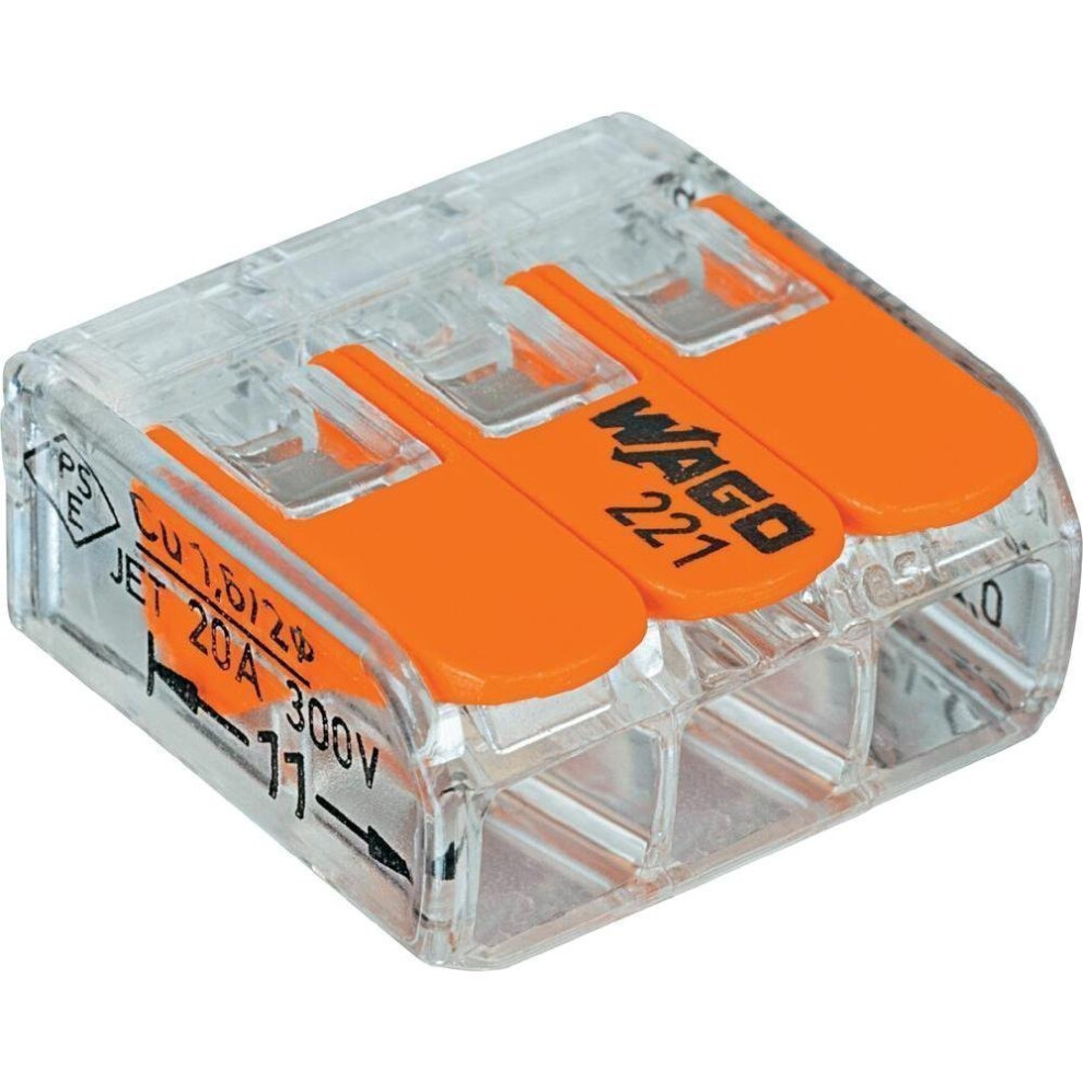 Wago 221-413 Lever-Nuts 3 Conductor Compact Connectors 10 Pk 611359336339