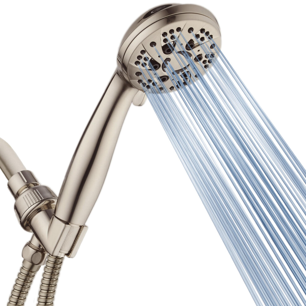 Aquadance High Pressure 6-Setting Full Brushed Nickel Handheld Shower Head With Stainless Steel Hose. Officially Independently Tested To Meet Strict U