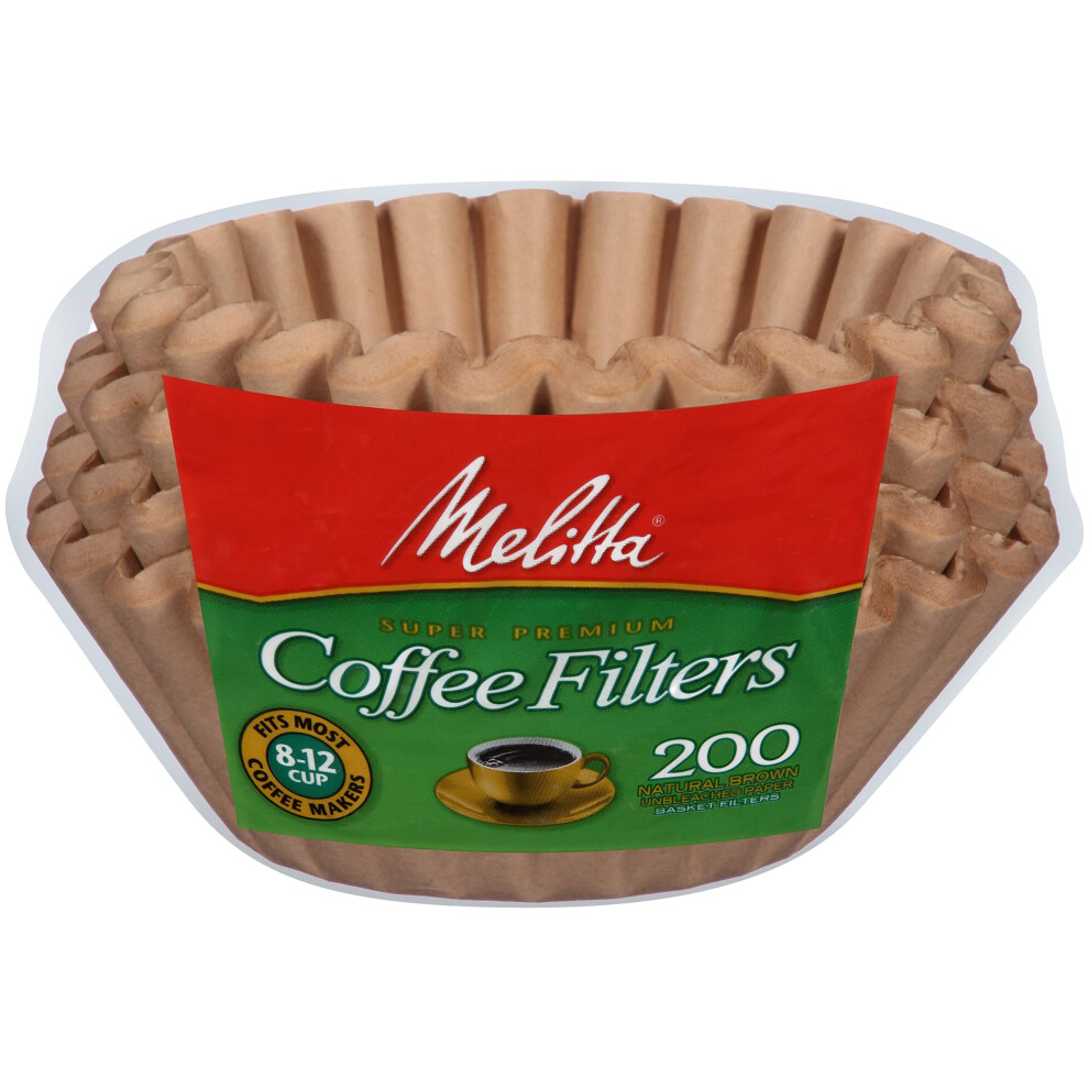 Melitta 8-12 Cup Basket Coffee Filters  Natural Brown  200 Total Filters Count