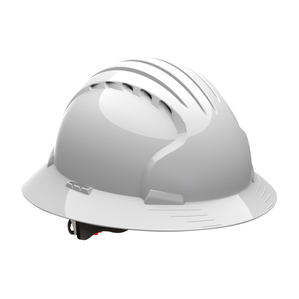 Evolution Deluxe 6161 280-EV6161-10V Full Brim Hard Hat with HDPE Shell  6-Point Polyester Suspension and Wheel Ratchet Adjustment Vented  White