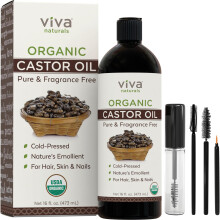 Viva Naturals Koudgeperste biologische castorolie 16 fl oz - Castorolie voor het gezicht Castorolie voor wimpers Traditioneel wenkbrauwgroeiserum Cast