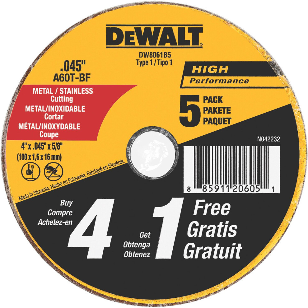 DEWALT Cutting Wheel  All Purpose  4-Inch (DW8061B5)  4 Inch by 0.045-Inch