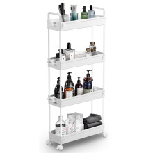 SOLEJAZZ Slim Storage Cart 4 Tier Bathroom Organizer Mobile Shelving Unit Rolling Utility Cart Slide Out Organizer for Kitchen Bathroom Laundry N