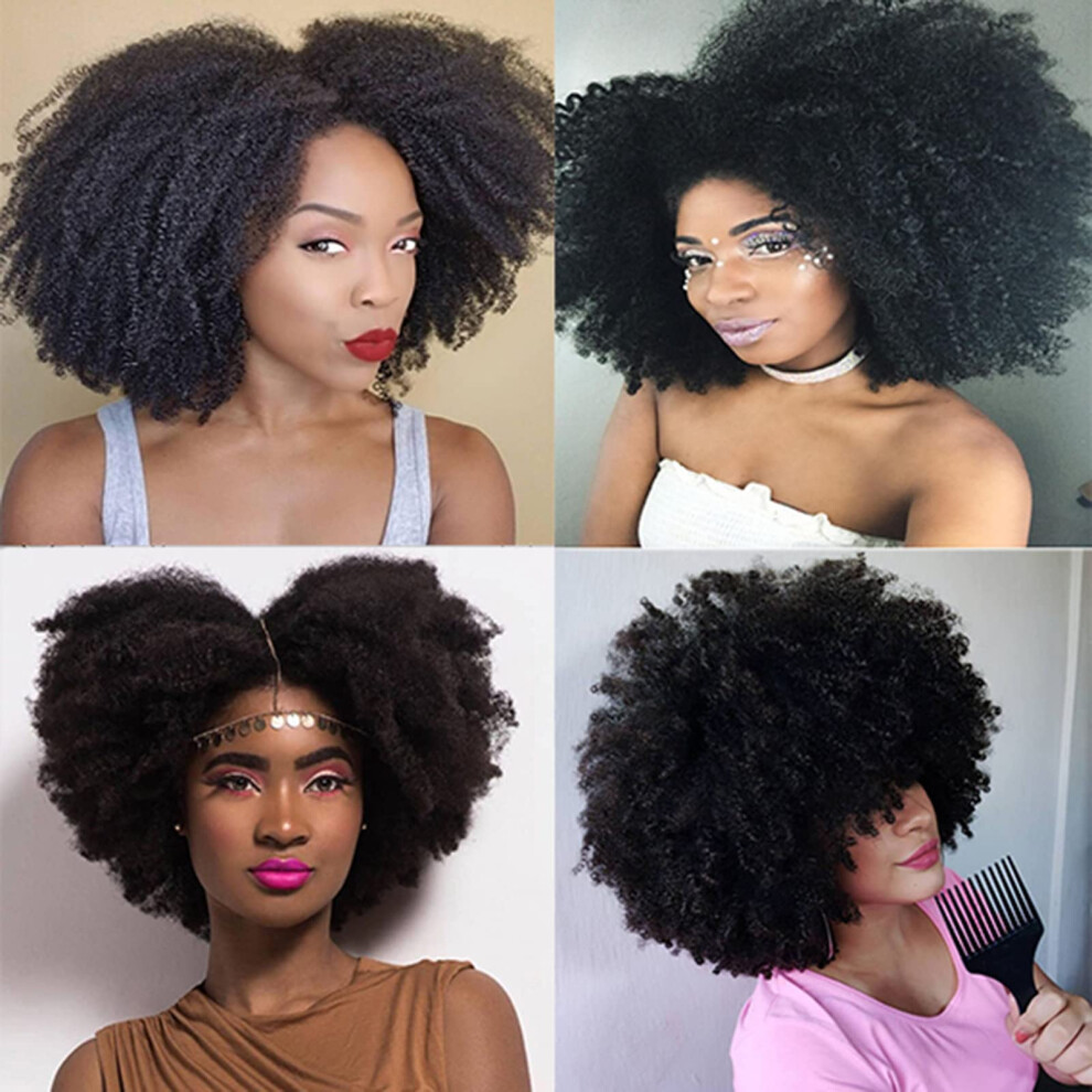 Saga Queen Brazilian Afro Kinky Curly Clip In Human Hair Extensions Clip Riccia Afro Crespa Brasiliana Nelle Estensioni Dei Capelli Umani 9 Pezzi 20 Clip 120 G/Pck (1 Bundle 18Inch, Natural Black)-image