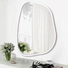 HLFMVWE White Irregular Oval Wall Mirror Large 26""x18"" Inches Asymmetrical Mirror Modern Wood Frame Unique Shape Wall Mounted Vanity Artistic Mirror